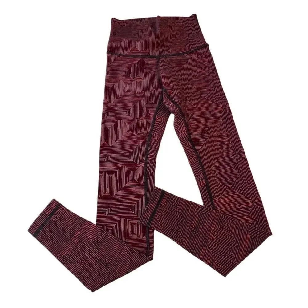 Lululemon Women's Maze Jacquard High-Rise Wunder Under Leggings Red Black Size 4